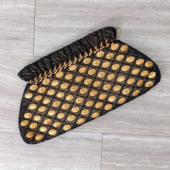 Vintage Handbags - Vintage Metal and Seed Bead Satin Lined Clutch
